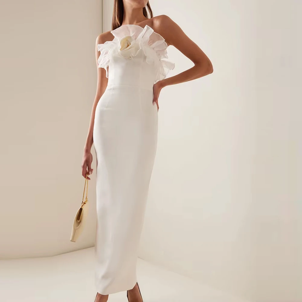 Customized Sexy Strapless Ruffles Patchwork Flower Dress Women Sleeveless Floral Slim Dresses Elegant Evening Party Runway Gowns