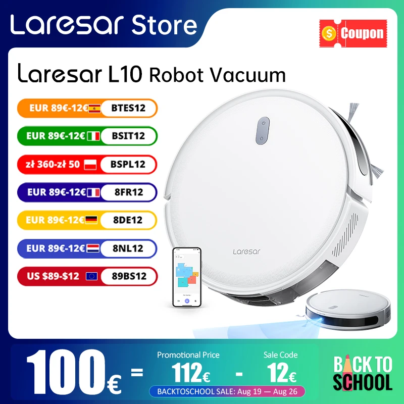 Laresar L10 Aspiradora Robot con LiDAR 6500Pa 150min Sin Cable Control por APP Inteligente LDS Limpieza Planificada de Pisos y Alfombras