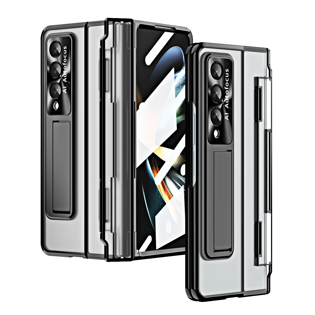 

Electroplating Transparent Hard Case For Samsung Galaxy Z Fold 4 Fold 3 5G Case Glass Film Screen Stand Flat Hinge For Fold3 4