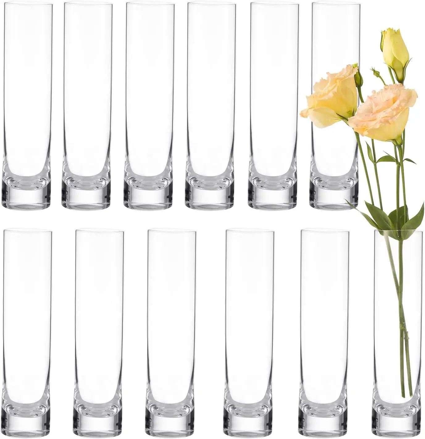 Glass Cylinder Bud Vases For Centerpieces Set - 12 Clear Small Glass Vases For Wedding Decorations,Handmade Clear Glass Vases