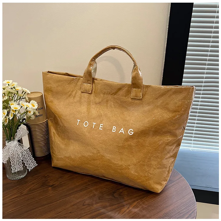 

Chic Preppy-Style Large Capacity Tote Bag Lightweight PVC & Kraft Paper With Magic Tape Closure For Women's Fashion Underarm Bag