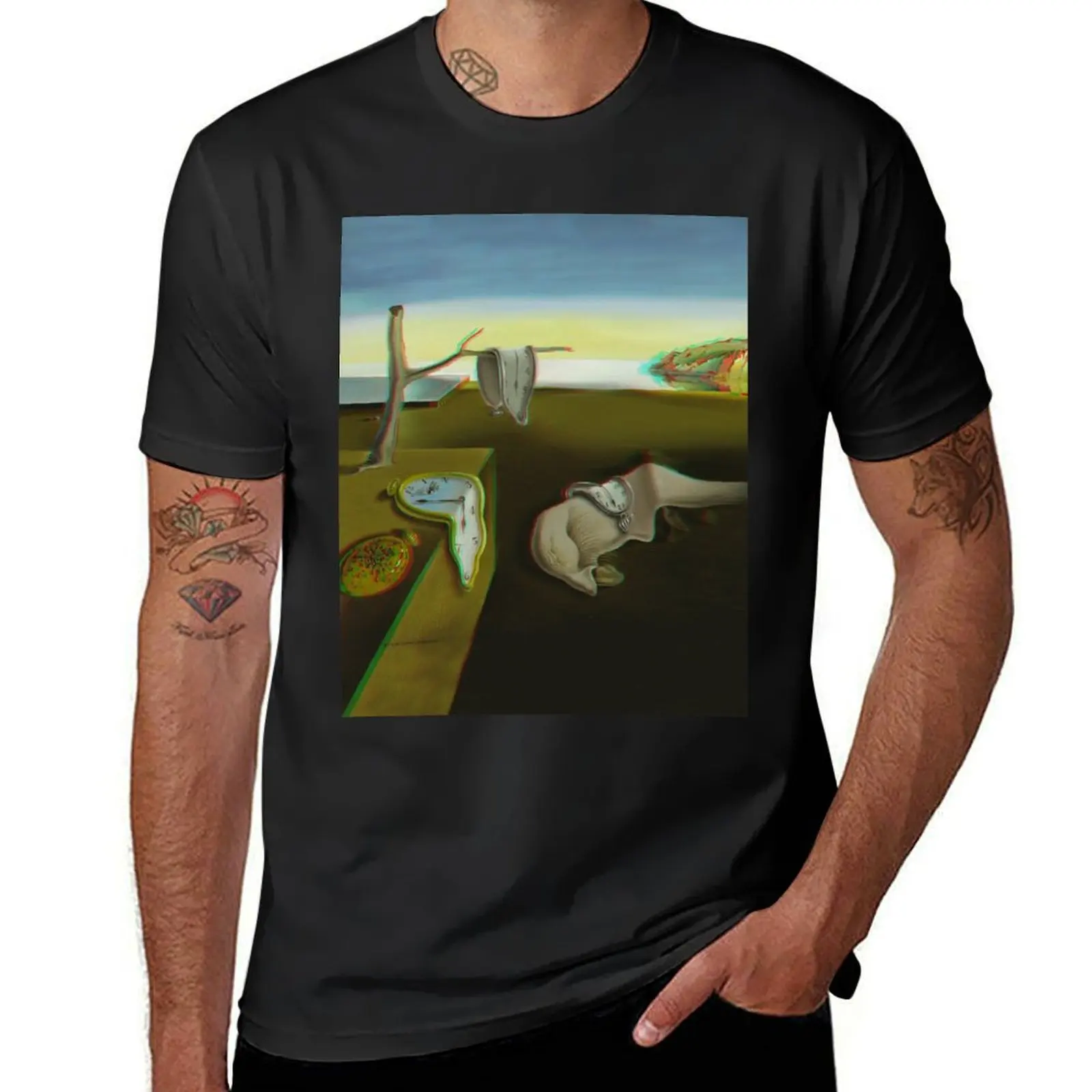 Anaglyph 3D - Salvador Dali, The Persistence of Memory - Half Color red cyan T-Shirt hippie clothes sweat blacks t shirt for men