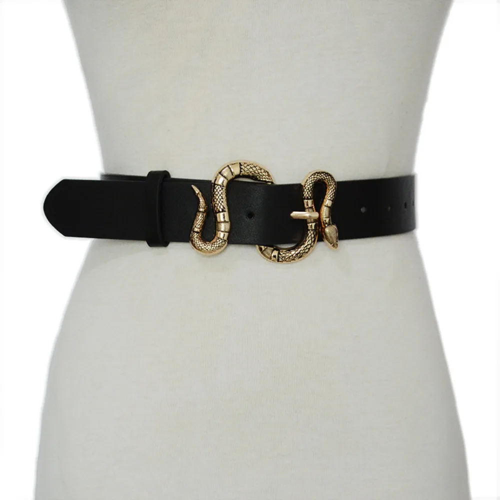Fashion Luxury Women Belt New Snake Buckle Pu Leather Belt for Ladies Dress Jeans Clothes Accessories Leather Women Belt