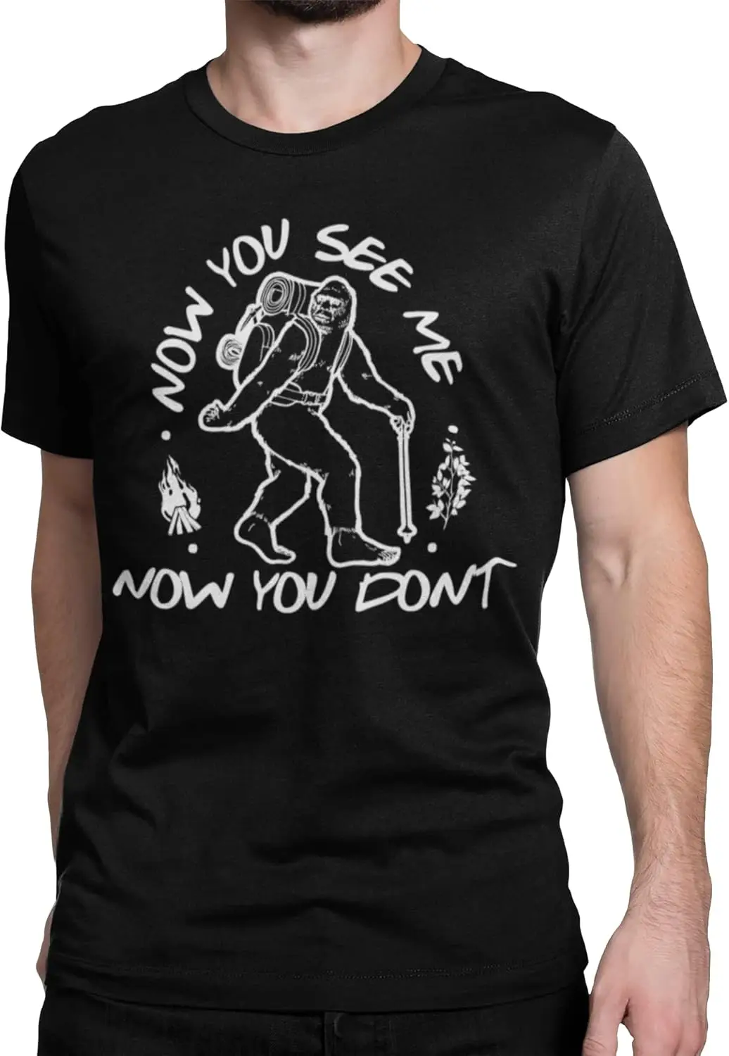 BROOKLYN VERTICAL Now You See Me Now You Don't | Bigfoot Funny Sarcastic Adult Humor Short Sleeve Crew Neck Graphic T-Shirt