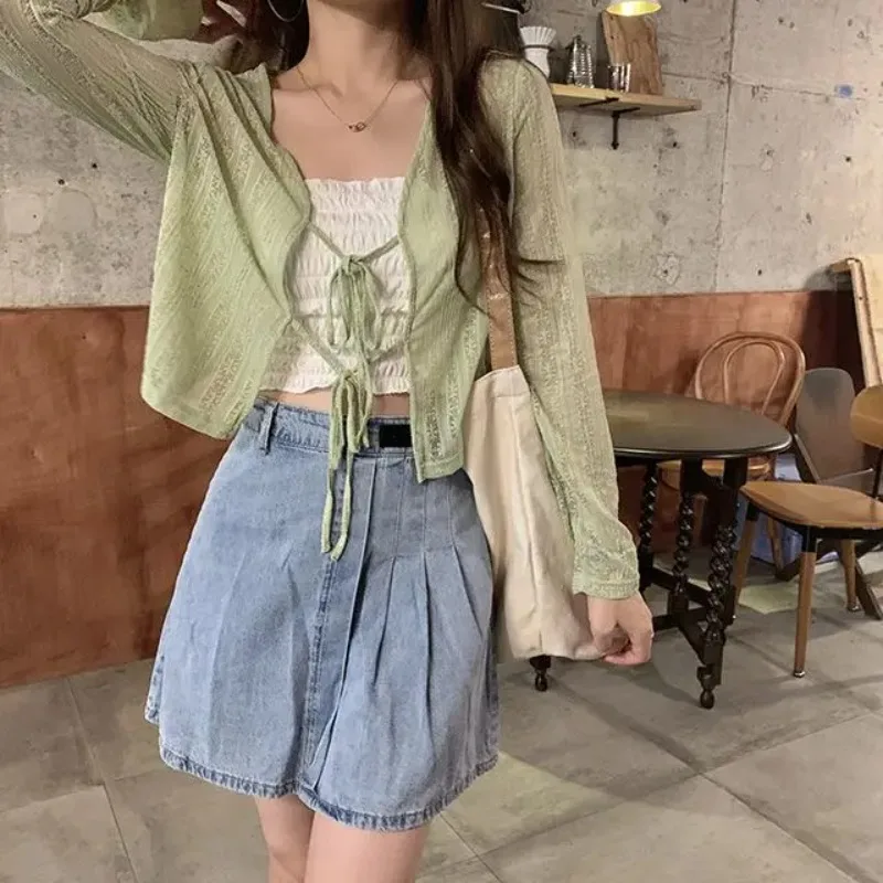 Cardigan Women Vintage Fairycore Summer Sheer Prevalent Sun-proof Sweet Girlish New Breathable Slim Korean Style Holiday Casual