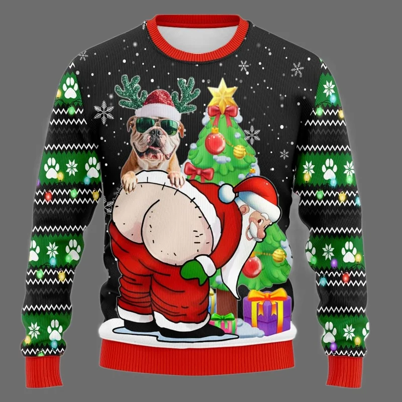 Naughty Santa Pet DogUgly Maglione natalizio Divertente unisex Pullover natalizio Felpa Esilarante barboncino Schnauzer Bulldog Design