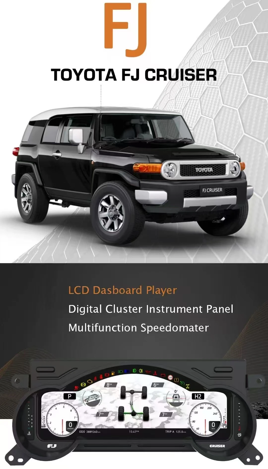 

12.3" LCD Digital Dashboard Cluster For TOYOTA FJ LAND CRUISER 2007-2024 Speedometer Virtual Instrument Panel Cockpit Meter