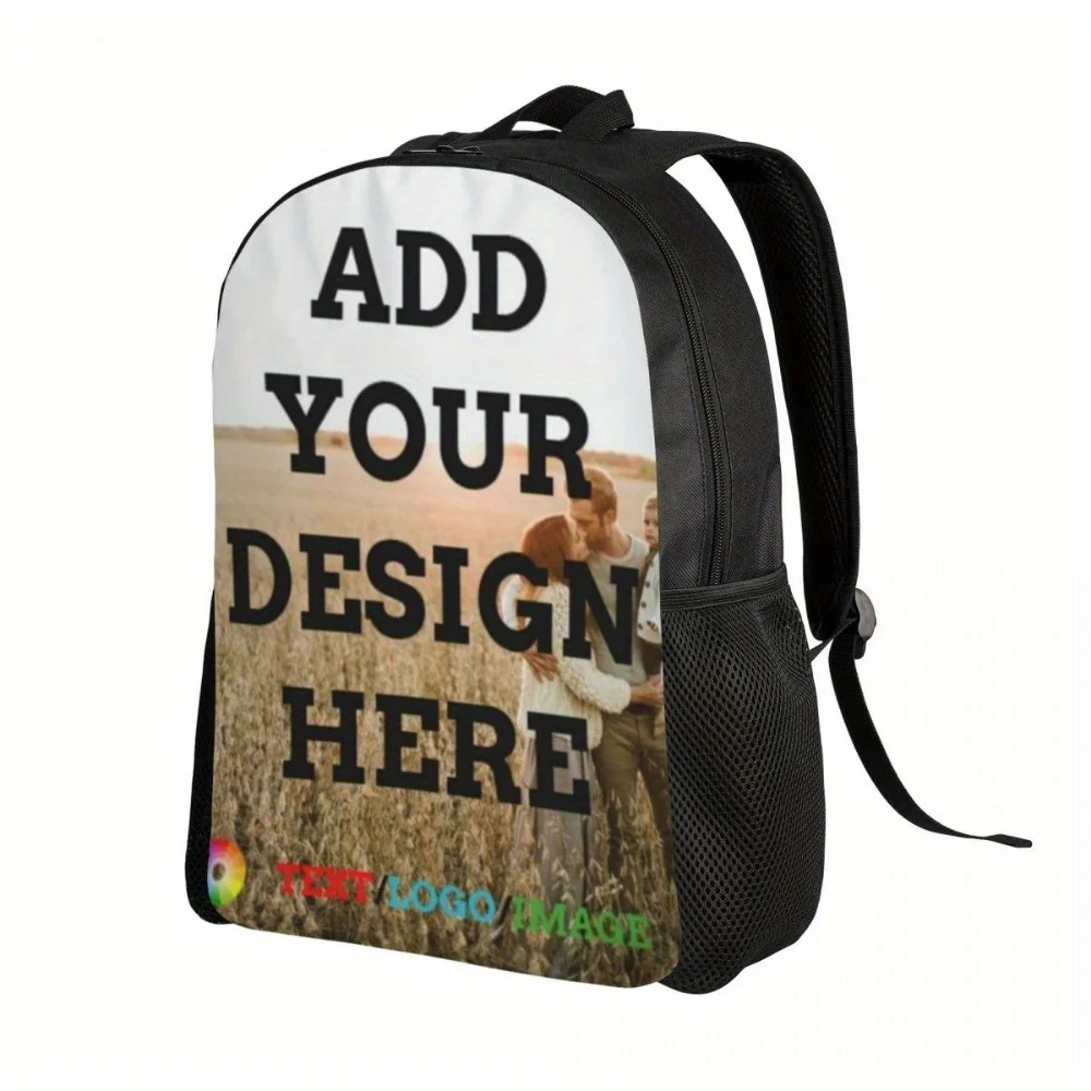 Custom Photo Text Logo Backpack, Personalized Print Backpack, Customized Image Travel School Backpack, Casual Daily Shoulder Bag