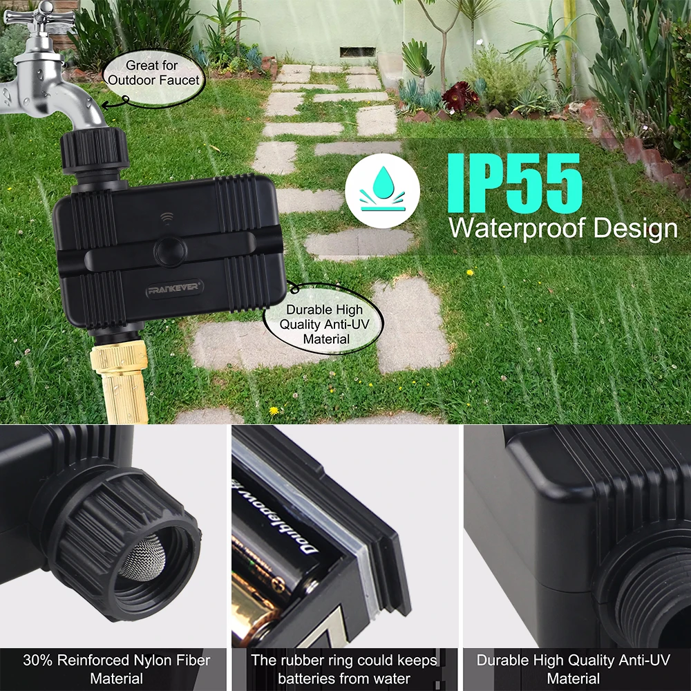 FrankEver Automatic Watering Smart Alexa Bluetooth Watering Timer Garden Irrigation Controller Battery Operated for Garden Yard