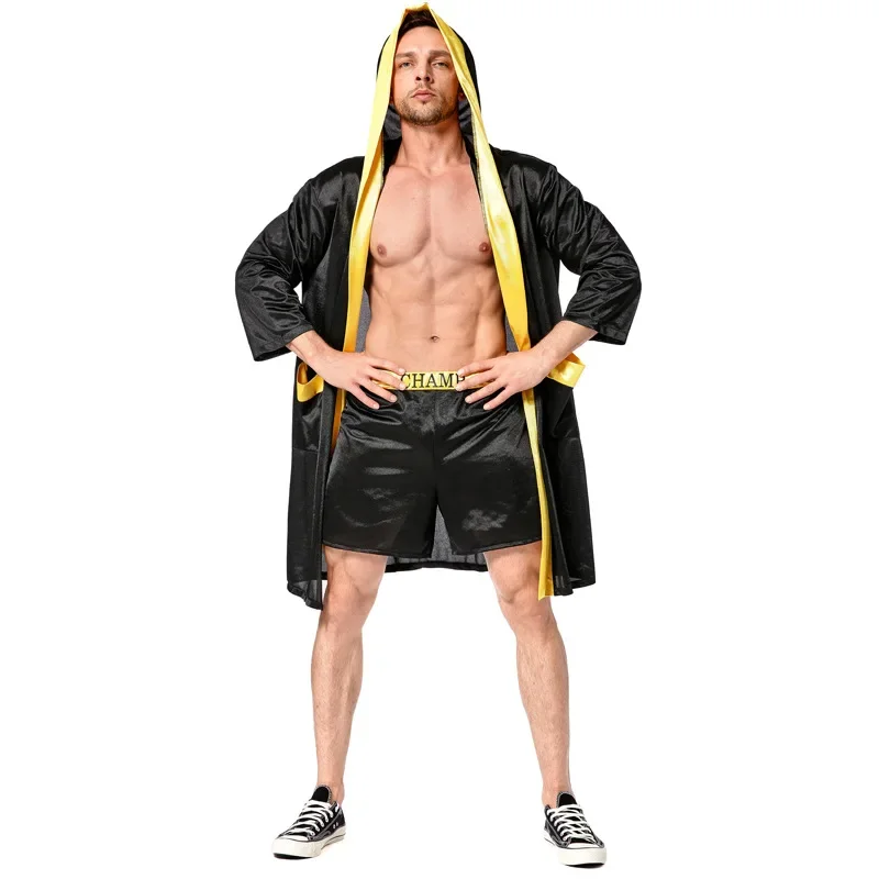 Felpa con cappuccio Thai Boxing Training Robe Satin Uniform Boxer Robe Mens Boxing Uniform Halloween Cosplay Boxing Match Costume