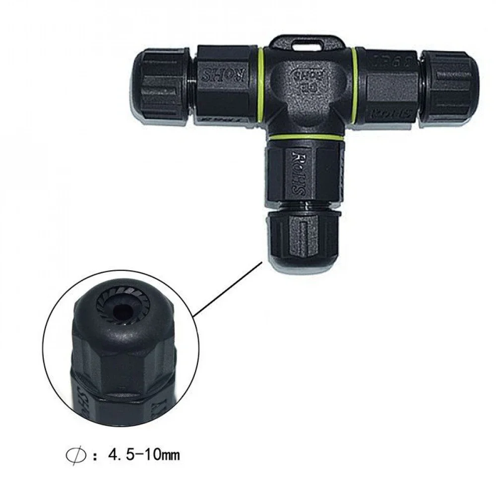 IP68 Cable Waterproof Joint Connector Three Way Branching Device 4 Pin T Type Outdoor Rainproof Wiring Terminal