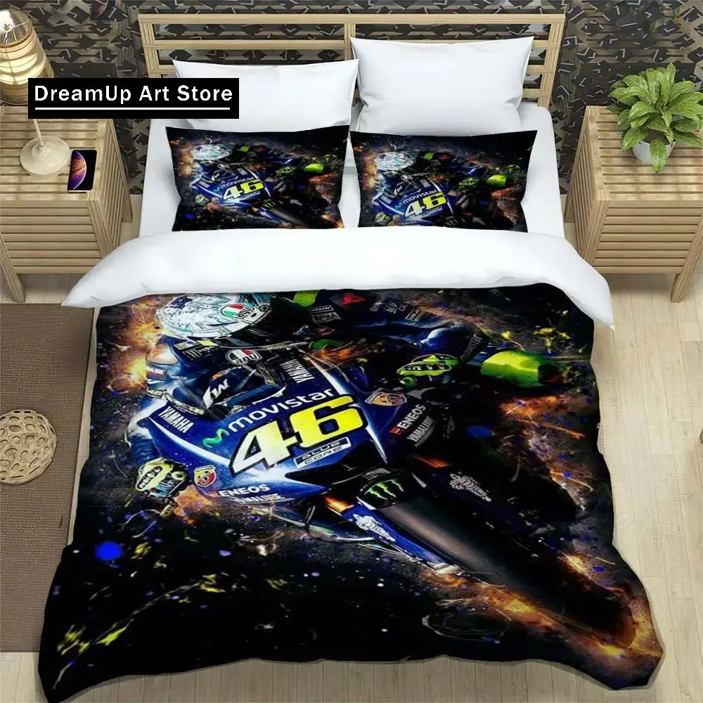 3D Print Fashion Motorcycle Fleet VR-46 Bedding Set Boys Girls Twin Queen Full Size Duvet Cover Pillowcase Bed Set Adult Bedroom