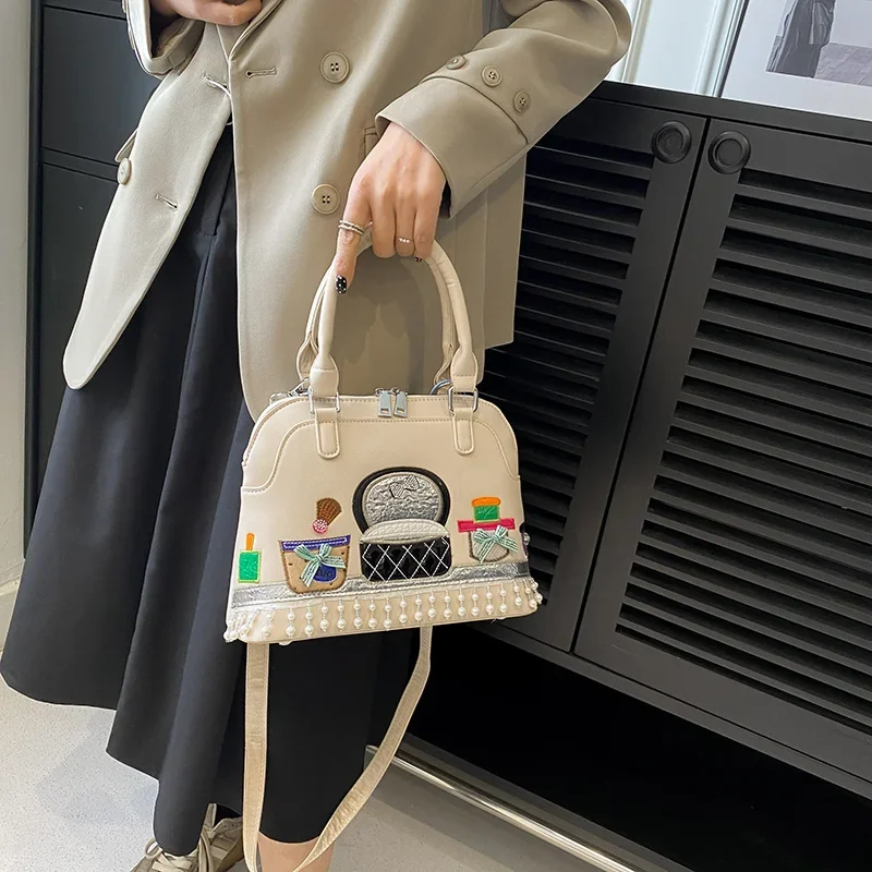 High Quality Embroidered Fabric Handbag for Women Luxury Designer Crossbody Bags Cute Push Shoulder Bag Brand Shell Bag