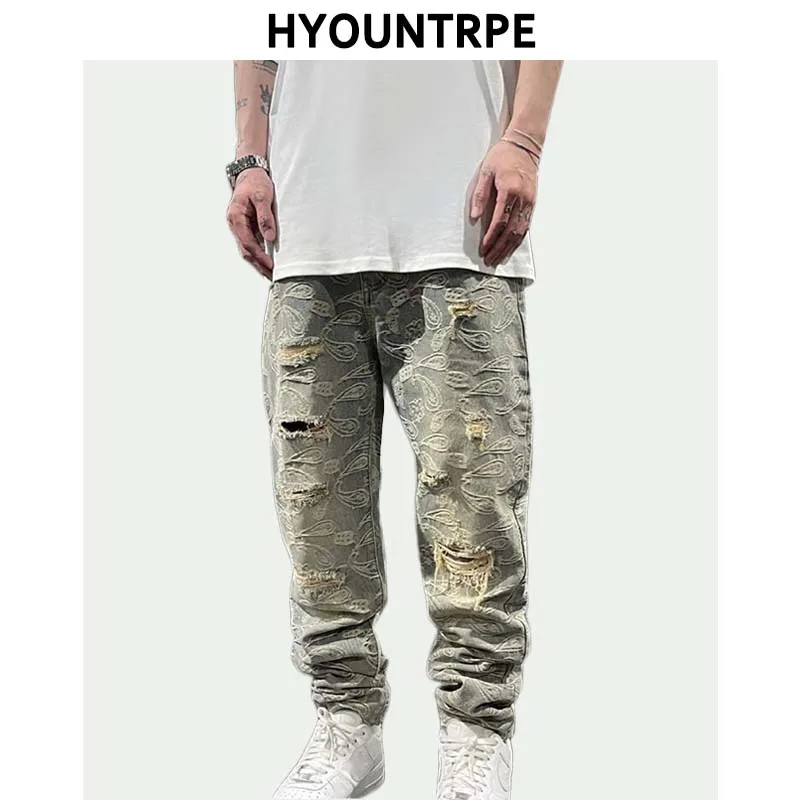 

Fashion Paisy Denim Jeans Mens Destoryed Holes Zipper Jeans Pants Hip Hop Streetwear New Summer Casual Joggers Loose Jeans Pants