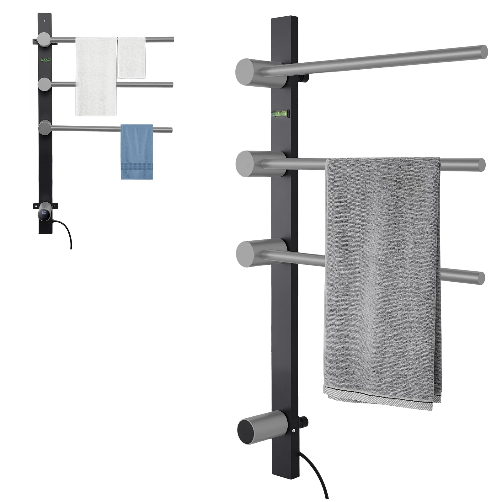 

Stainless Steel Towel Drying Rack with Timer, 3 Bar Wall Towel Warmer, LED Display Heated Towel Bar for Apartment, Hotel, Gym