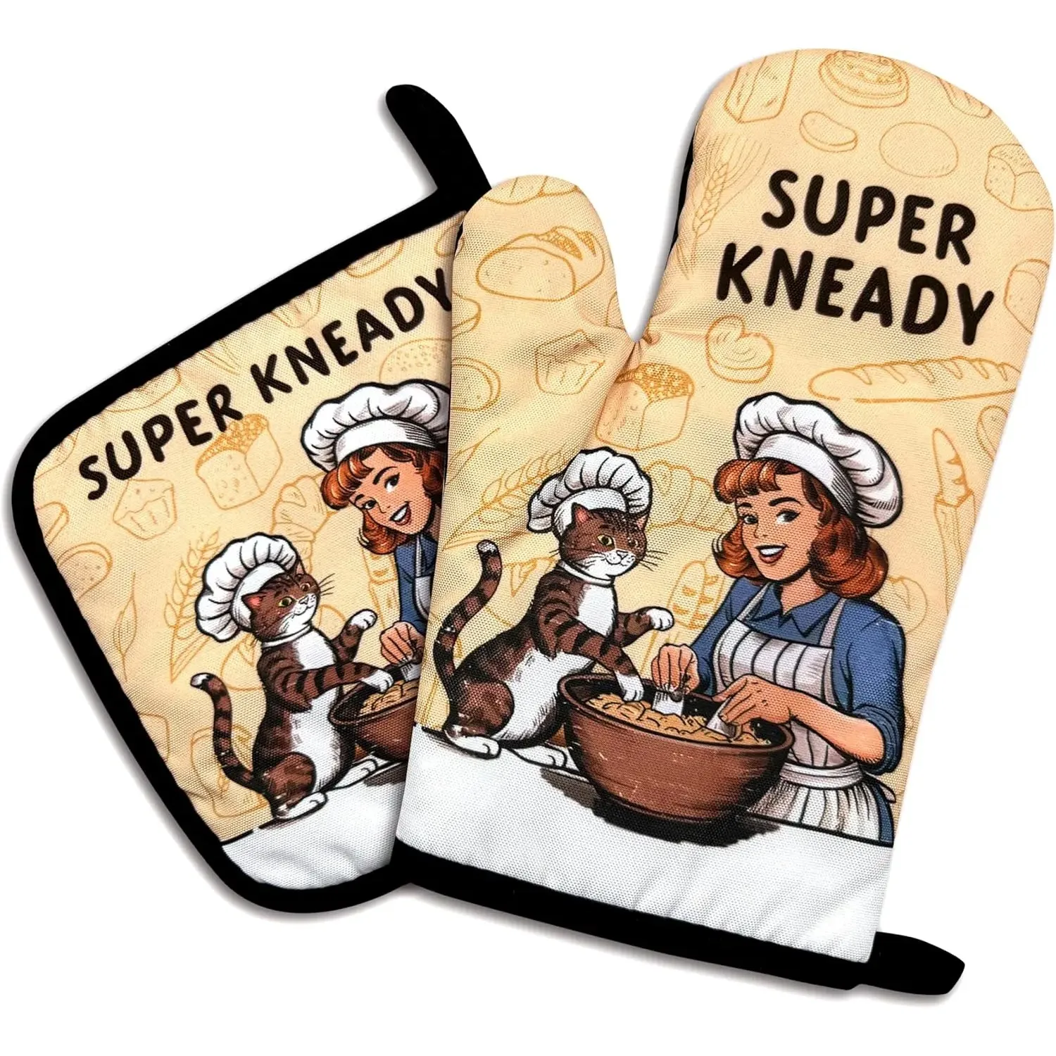 

Super Kneady, прихватки для духовки и подставки для кастрюль, забавная варежка для духовки, подарок для любителя выпечки, идеально подходит для кухни, приготовления пищи, выпечки, гриля