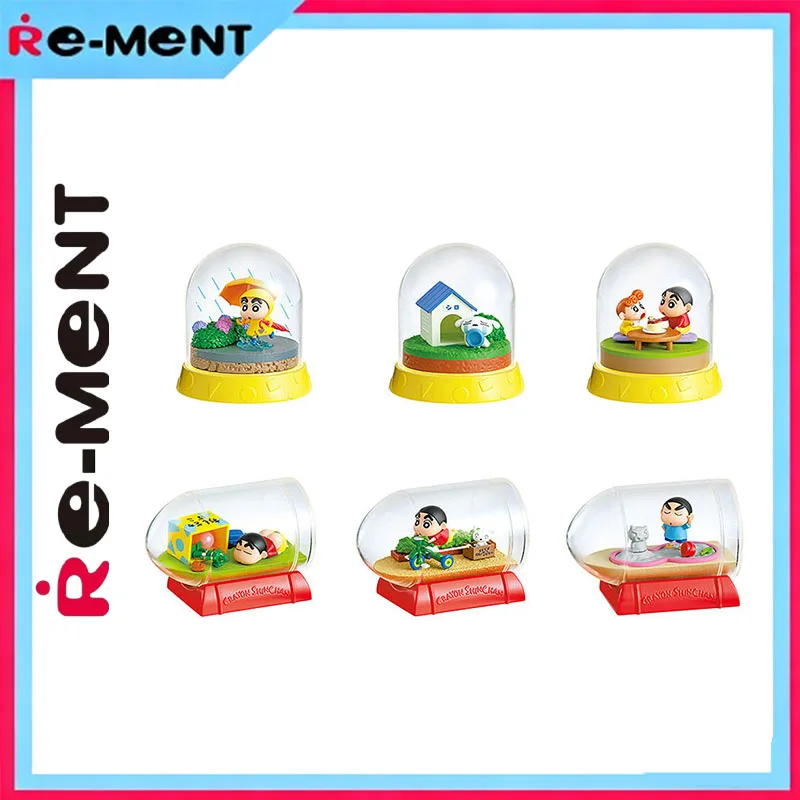 

Genuine Rement Crayon Shinchan Every Day Is Happy Miniature Set Official Kawaii Glass Figure Anime Scene Cheerful Model Decor