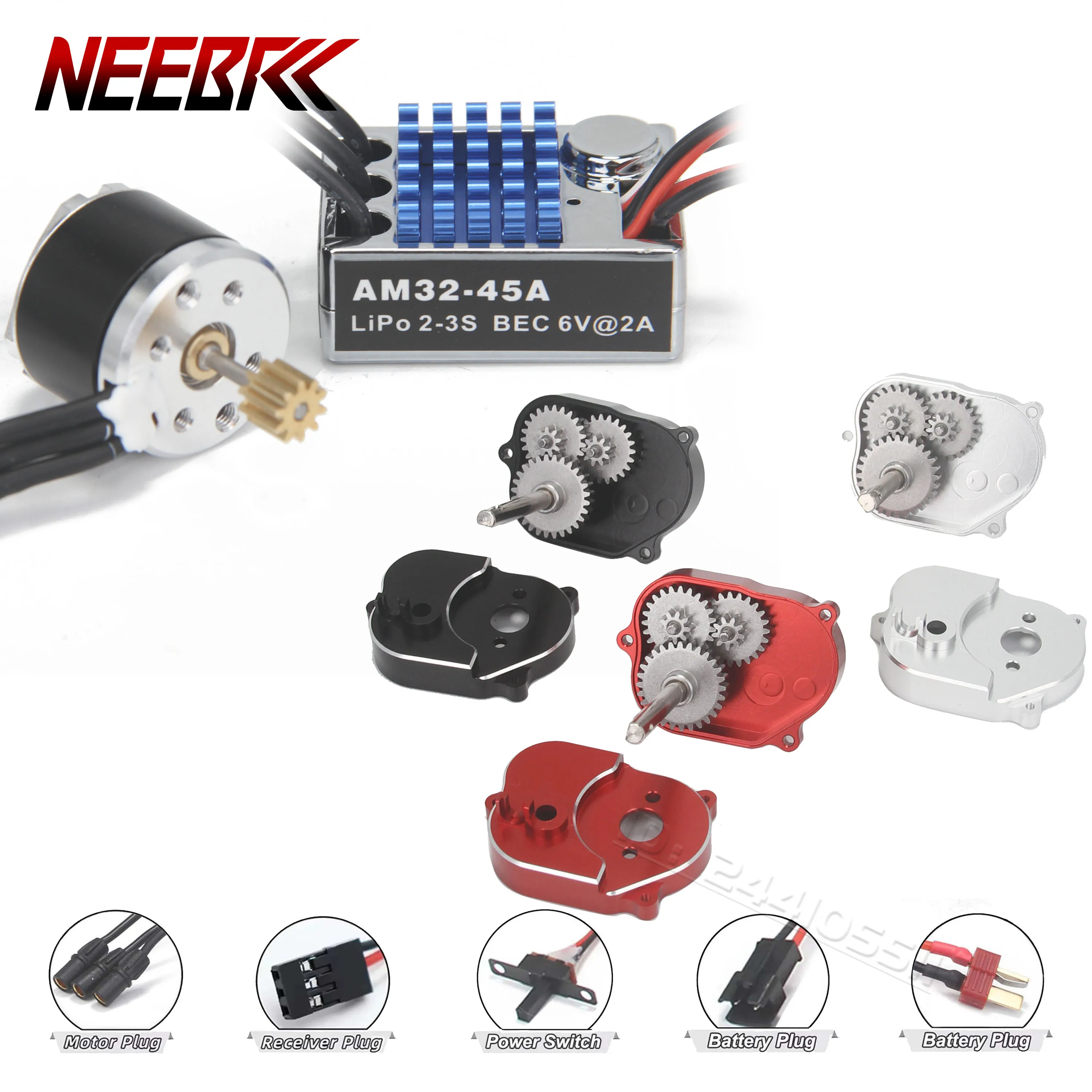 

NEEBRC 2322 2600KV Brushless Motor Outrunner 5.5-9V 45A ESC BEC Metal Gearbox Gear Box for MN82 MN99S MN168 MN78 RC Crawler Car