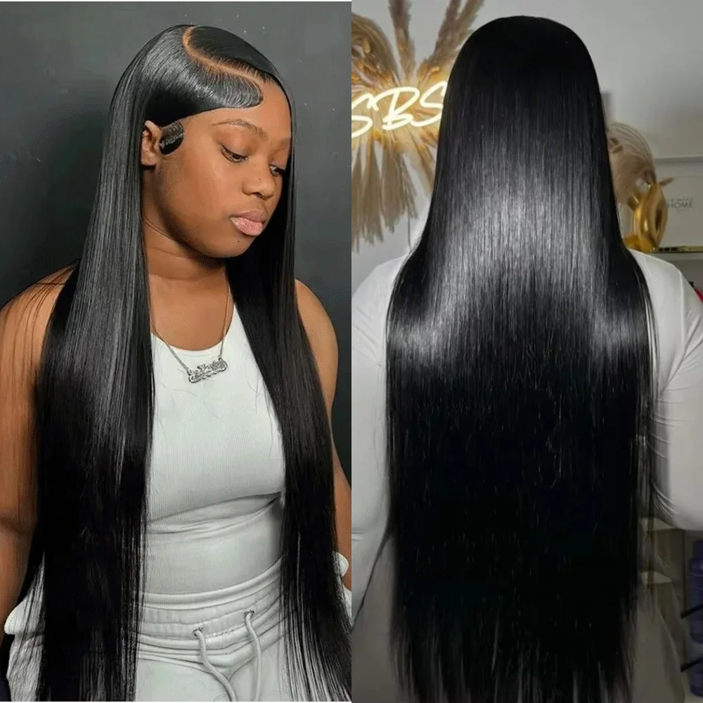 30 32 Inch 200 Density Lace Frontal Black Wigs For Women Glueless Brazilian Hair Wigs Straight HD Transparent Lace Front Wigs