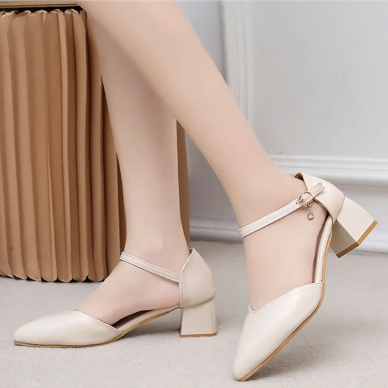 Pointed Toe Square Heel High Heels Sandals Women 2023 Autumn Summer Shoes Woman Fashion Students Patchwork Ladies Shoes Female