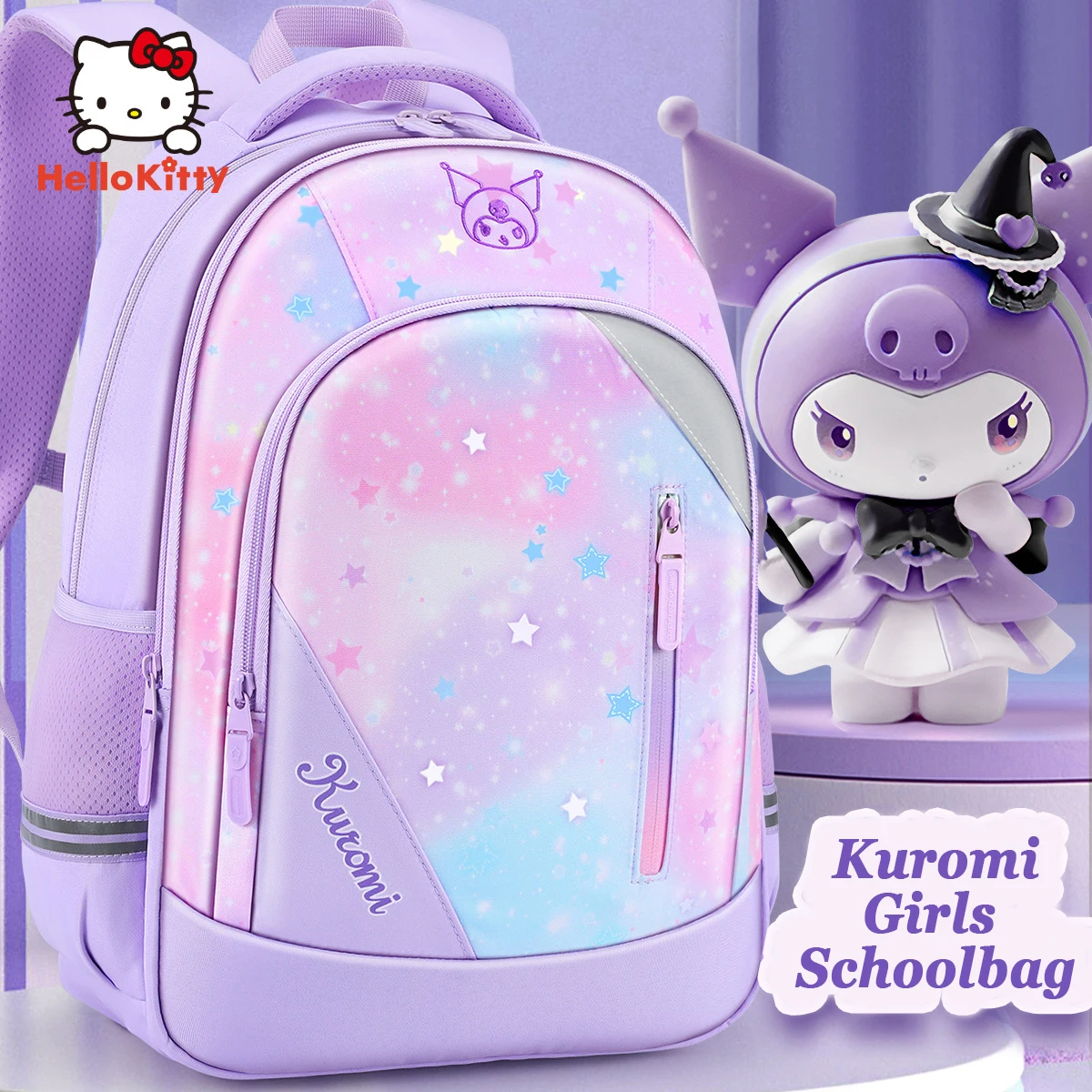 Miniso Kuromi 2024 New Primary Student Grades 3-6 Backpack Girls Cartoon Schoolbag Pupils Spine Guard School Bag Ultralight Gift