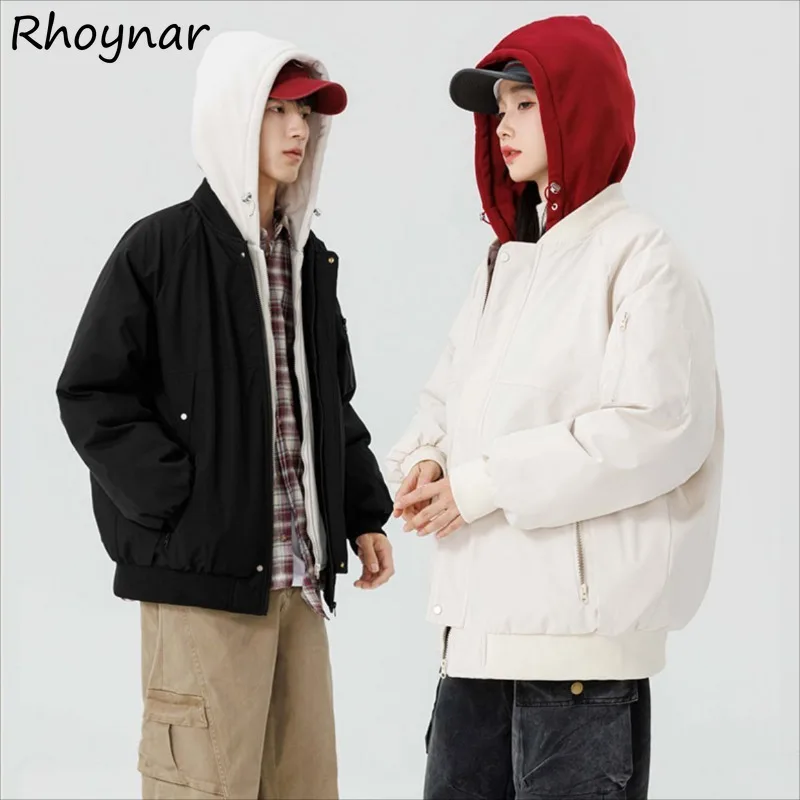 

Parkas Women Winter Preppy Style Plus Velvet Thickening Hooded Patchwork Warm All-match Casual Korean Fashion College Minimalist