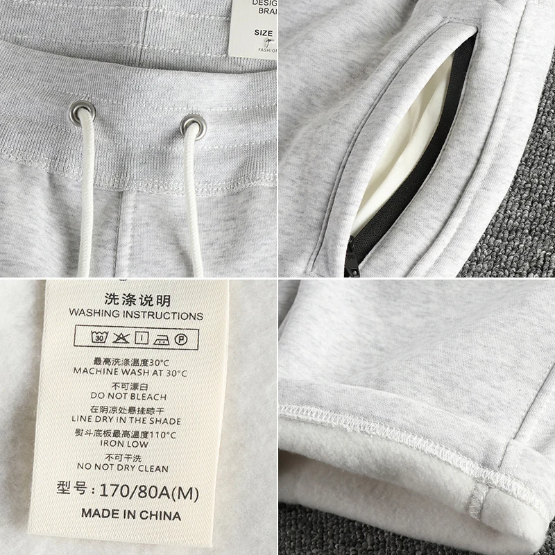 2025 Winter New American Retro Thickened Velvet Embroidery Sweatpants Men's Simple Drawstring Sports Casual Ankle-tied Pants