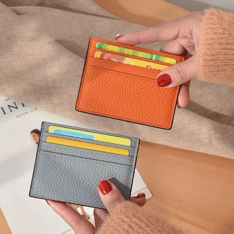 محفظة بطاقات عمل رفيعة من الجلد الطبيعي الفاخر؛ حافظة بطاقات من قطعة واحدة من جلد البقر عالي الجودة بتصميم بسيط