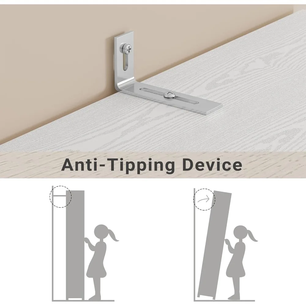 Drewniana szafa z lustrem, drzwiami, szufladami i półkami do przechowywania w sypialni