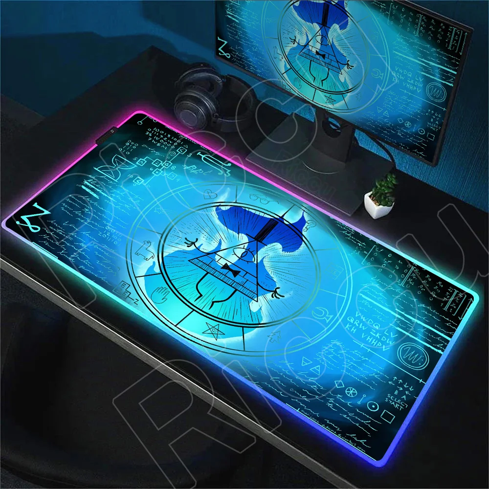 

RGB Gravity Fall Bill Cipher Gaming Mouse Pad XXL Antislip Rubber Base Glowing Deskmat for Gamer Office Use Computer Accessories