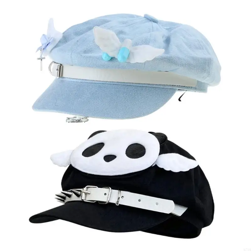 573B Japanese Style Beret Hat with Plush Wing Spring Beret Hat Bowknot Painter Hat for Adult Skin Friendly Baseball Hat