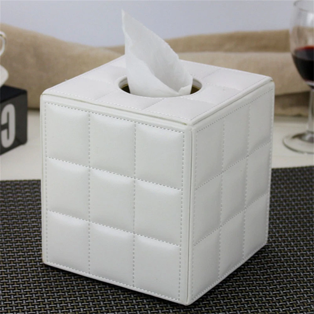 Creative Desktop Roll Paper Box, PU Leather Tissue Case, Cube Napkin Holder, Kitchen Pumping Tray, European Fashion Storage Box