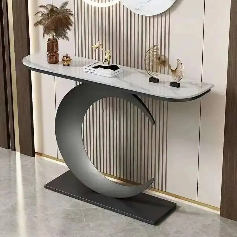 Meja Konsol Pintu Masuk Rumah Mewah Gaya Italia, Furnitur Ruang Tamu Ringan, Meja Dekoratif Besi Tempa Kreatif untuk Serambi