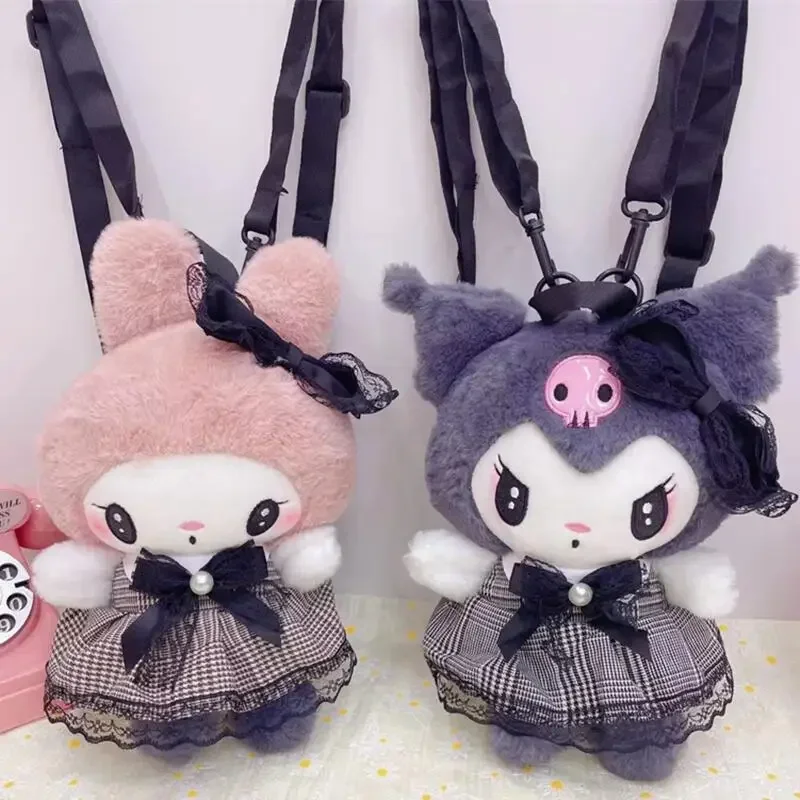 Sanrio Kuromi-mochila de muñeco de peluche con dibujos animados, monedero portátil My Melody, mochila de felpa suave, juguetes para niñas y niños, regalos de vacaciones