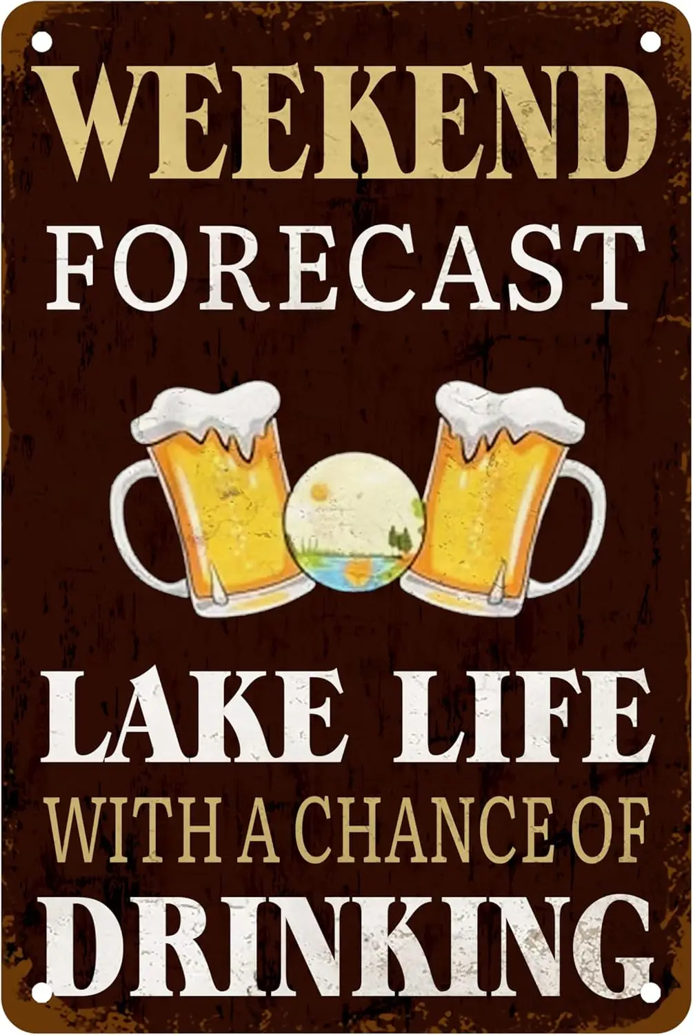 AOWOTU Weekend Forecast Lake Life With A Chance Of Drinking Sign Metal Tin Signs, Funny Quotes Poster For Home Office Man Cave G