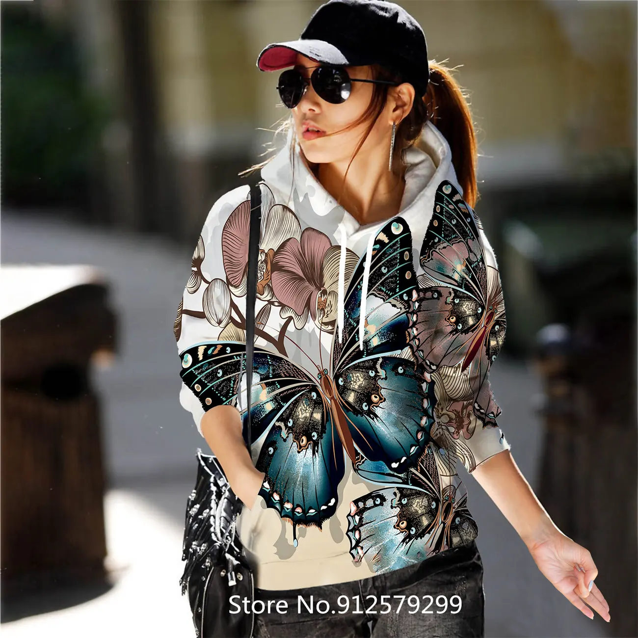 

2022 Women Fashion Hoodies Butterfly Flower Graphic Female Casual Sweatshirts Cute Pullover