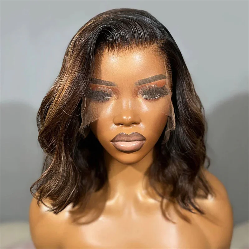 

Short Bob Long 180Density Ombre Brown 5x5 Silk Base Body Wave Preplucked Jewish Human BabyHair HDLace Wig European Hair Glueless