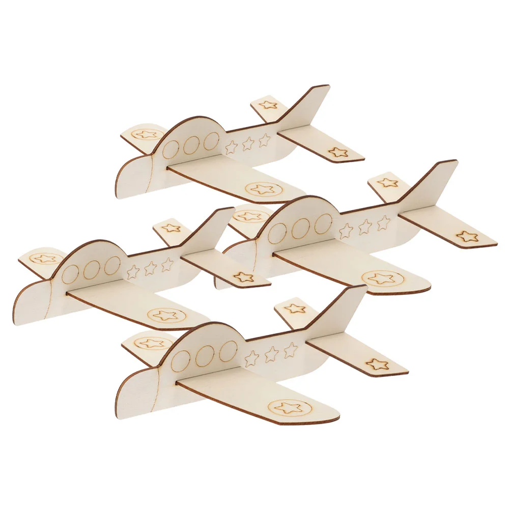 

4 Pcs Plane Coloring Toys DIY Painting Airplane Airplanes Unfinished Wood Ornament Crafts Wooden Decoration Child