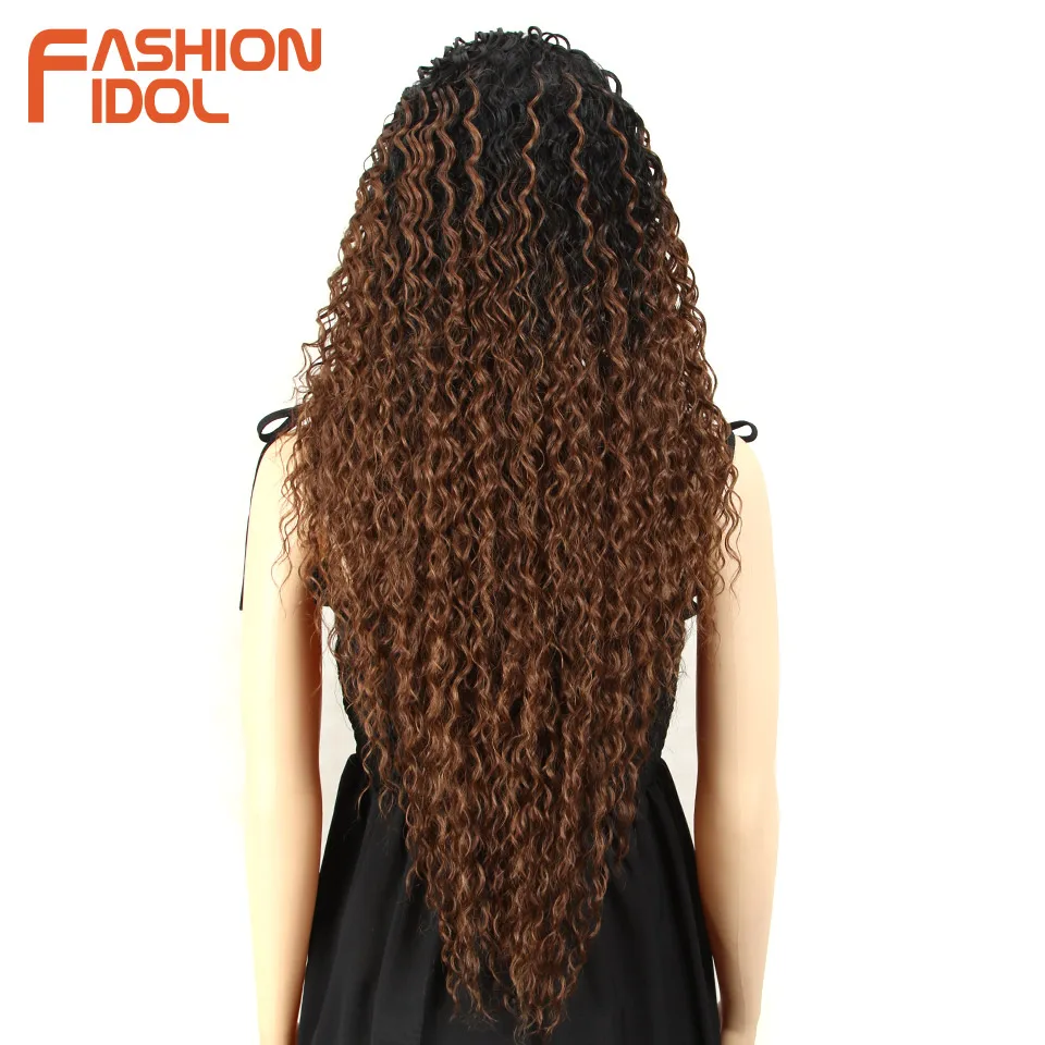 FASHION IDOL Lace Wig Synthetic 30 Inch Super Long Kinky Curly Hair Wig Ombre Blonde Loose Deep Wave Wigs Heat Resistant Fiber