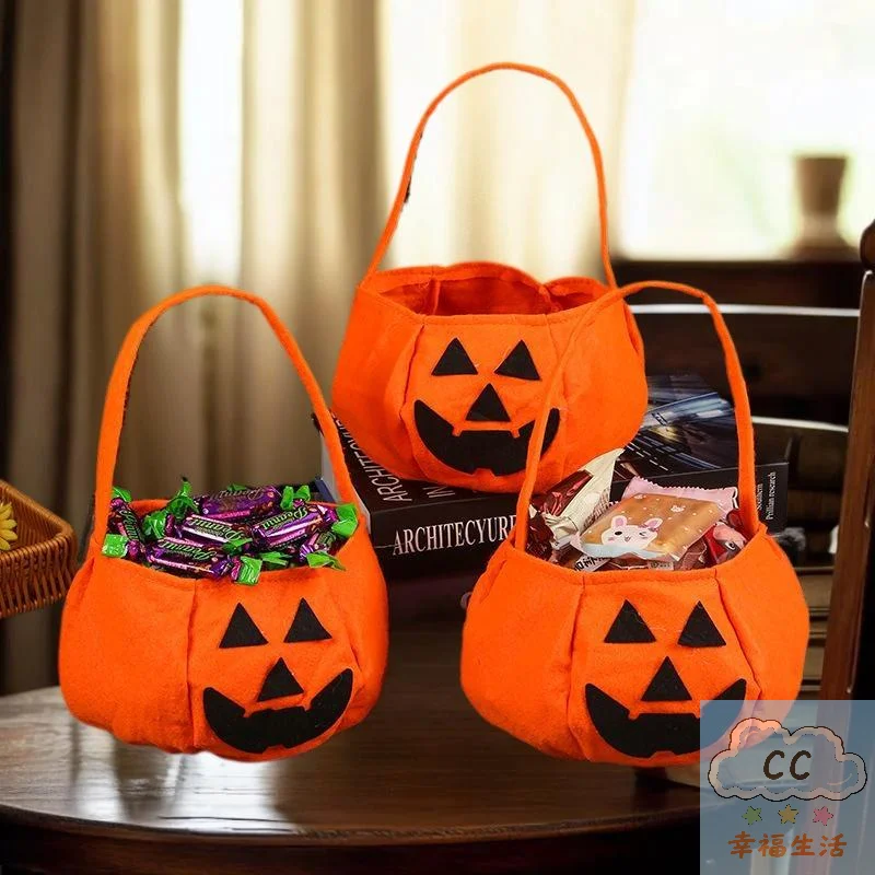 Tas Permen Halloween Bertema Labu, Tas Trick or Treat Portabel, Tas Hadiah Pesta untuk Anak-Anak