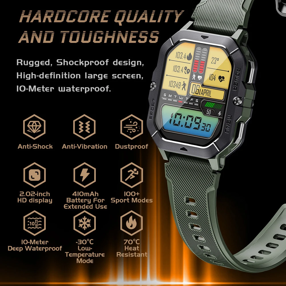 Relojes inteligentes impermeables para exteriores para hombre, Smartwatch con llamadas de dientes azules, más de 100 modos deportivos, control del ritmo cardíaco y de la Salud, información Push