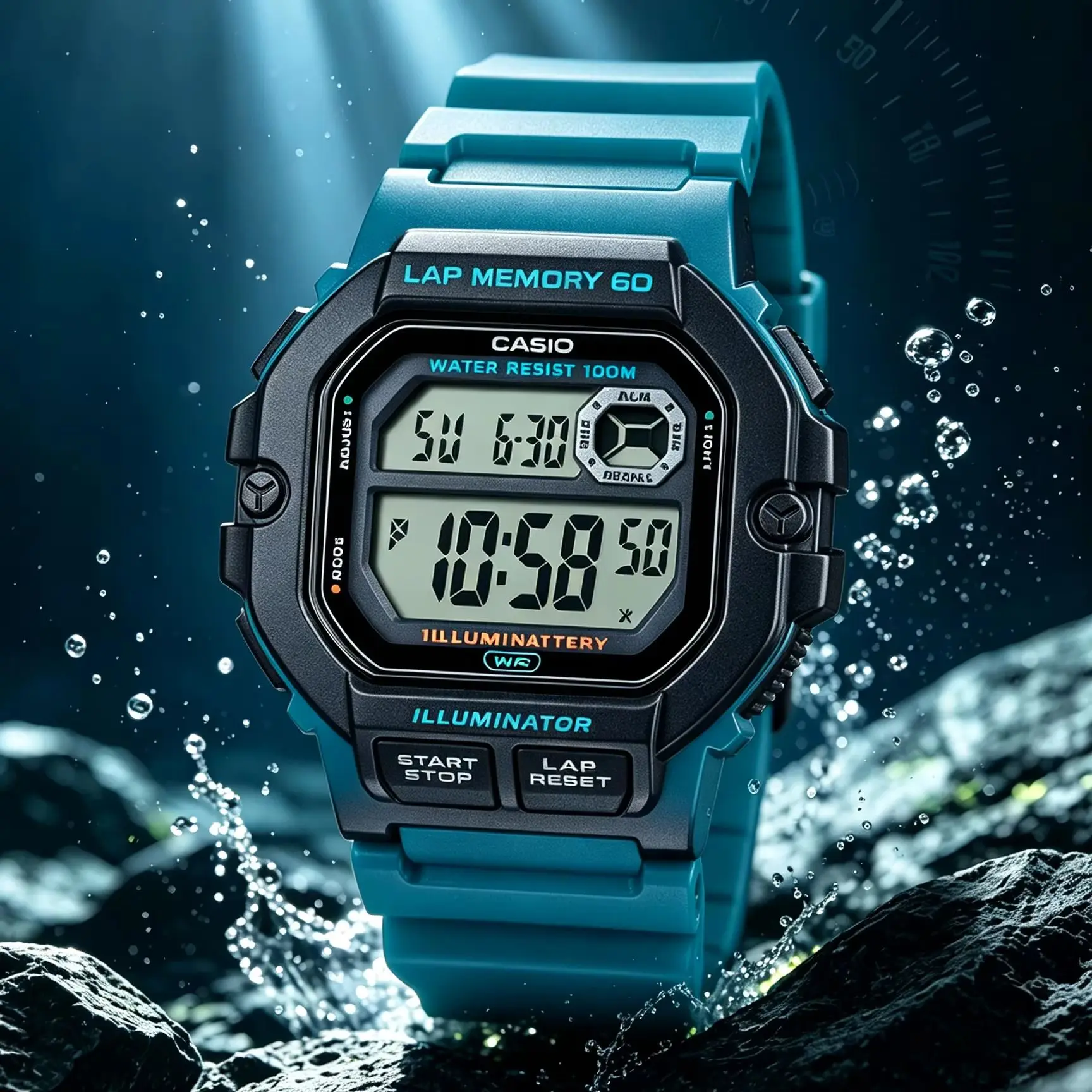 Casio WS‑1400H | Digital Sports Watch | Resin Band | 100M Water Resistant | Lap Memory Stopwatch | LED Light