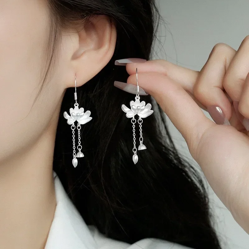 925 Sterling Silver Vintage Lotus Earrings Cute Sweet Irregular Earrings Fashion Jewelry Gift
