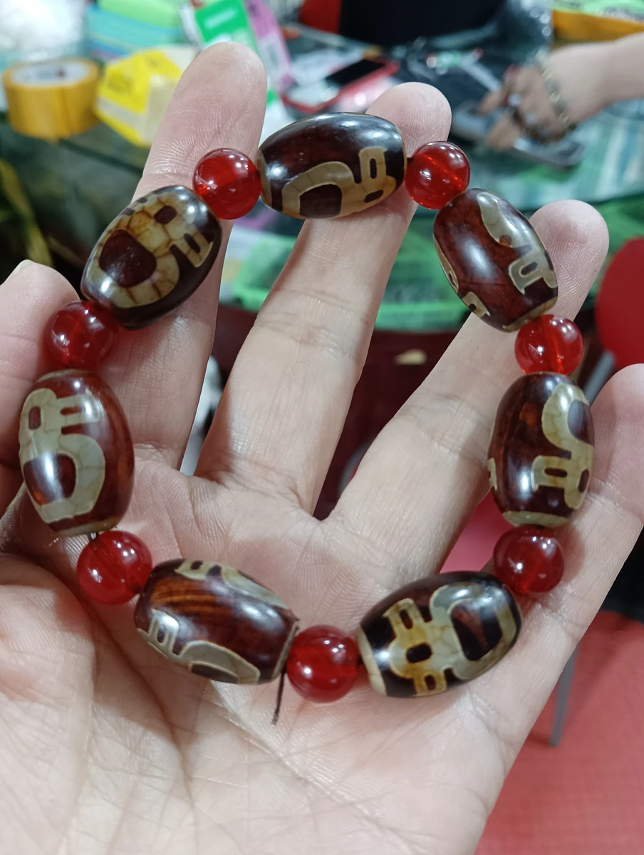 Nature Tibetan Dzi Bead Bangle Agate Mala Bracelets Rosary Mammon Totem Bring Wealth Lucky