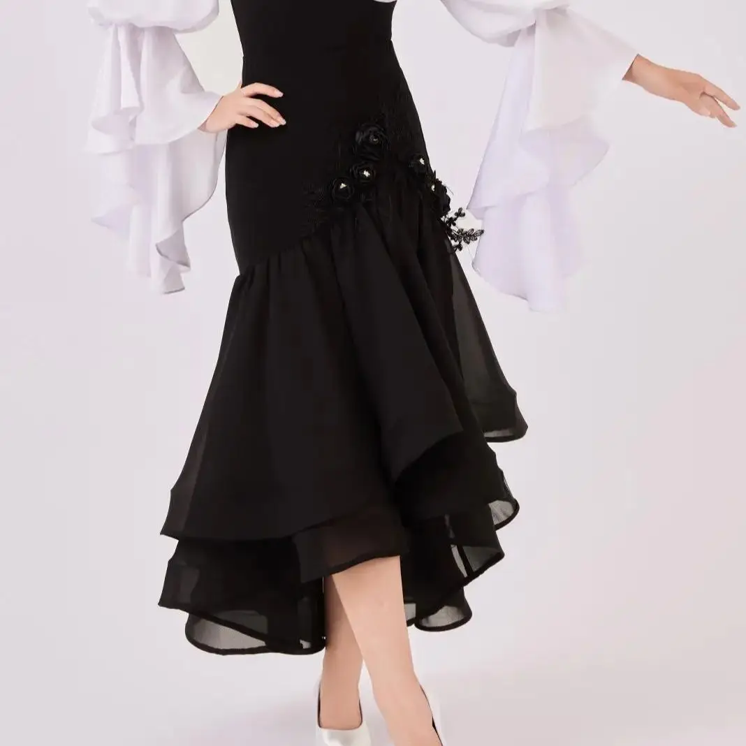 Nieuwe Ballroom Dansvoorstelling Moderne Dans Mesh Rok Voor Vrouwen Volwassen Nationale Standaard Dans Kostuum Wals Rok Dragen DN22263