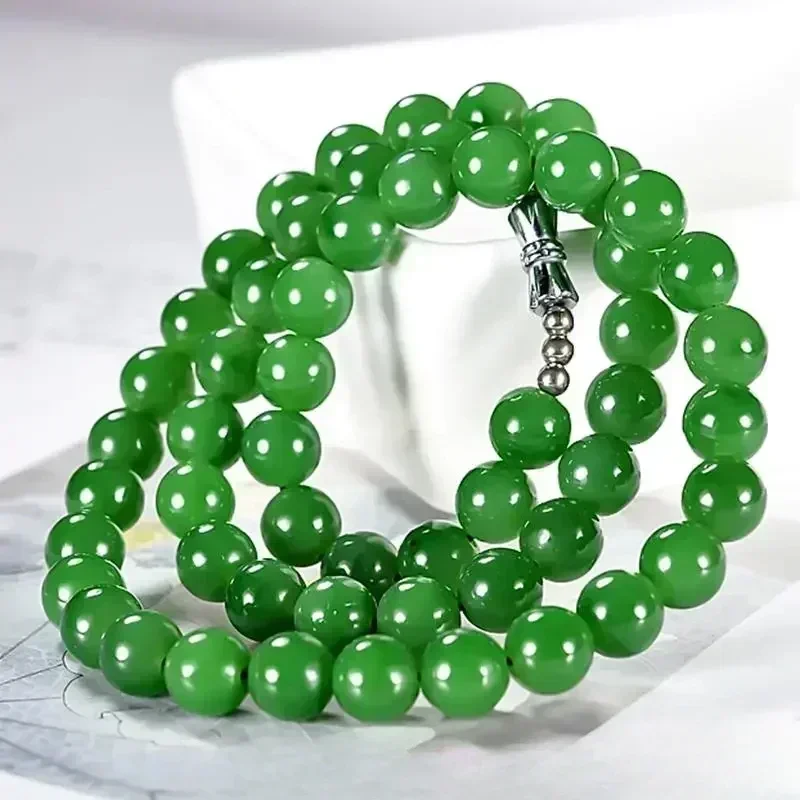 

Green Real Jade Beads Necklace Chalcedony Stone Natural Jewelry Gift Beaded Designer Vintage Amulet Gemstone
