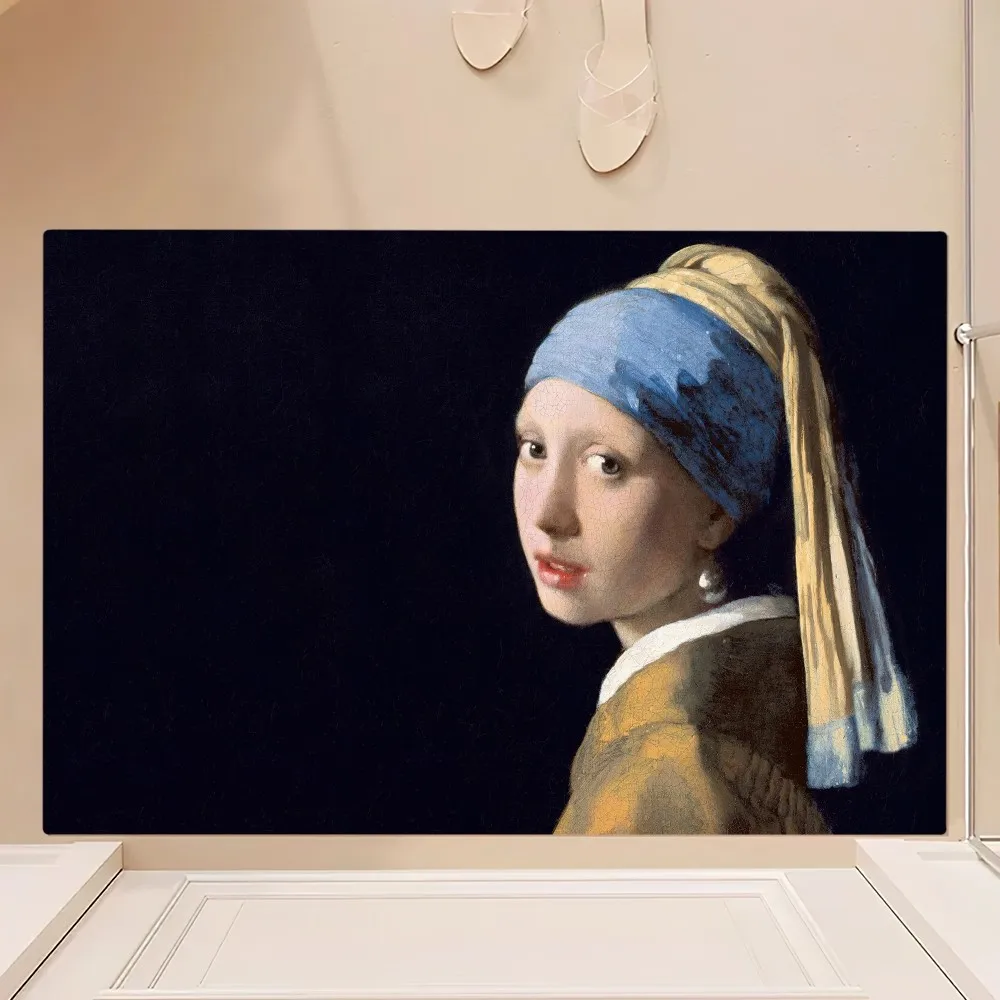 Art Jan Vermeer Het meisje met de parel Floor Mat Bedroom Kitchen Door Bath House Super Absorbent Foot Non-slip