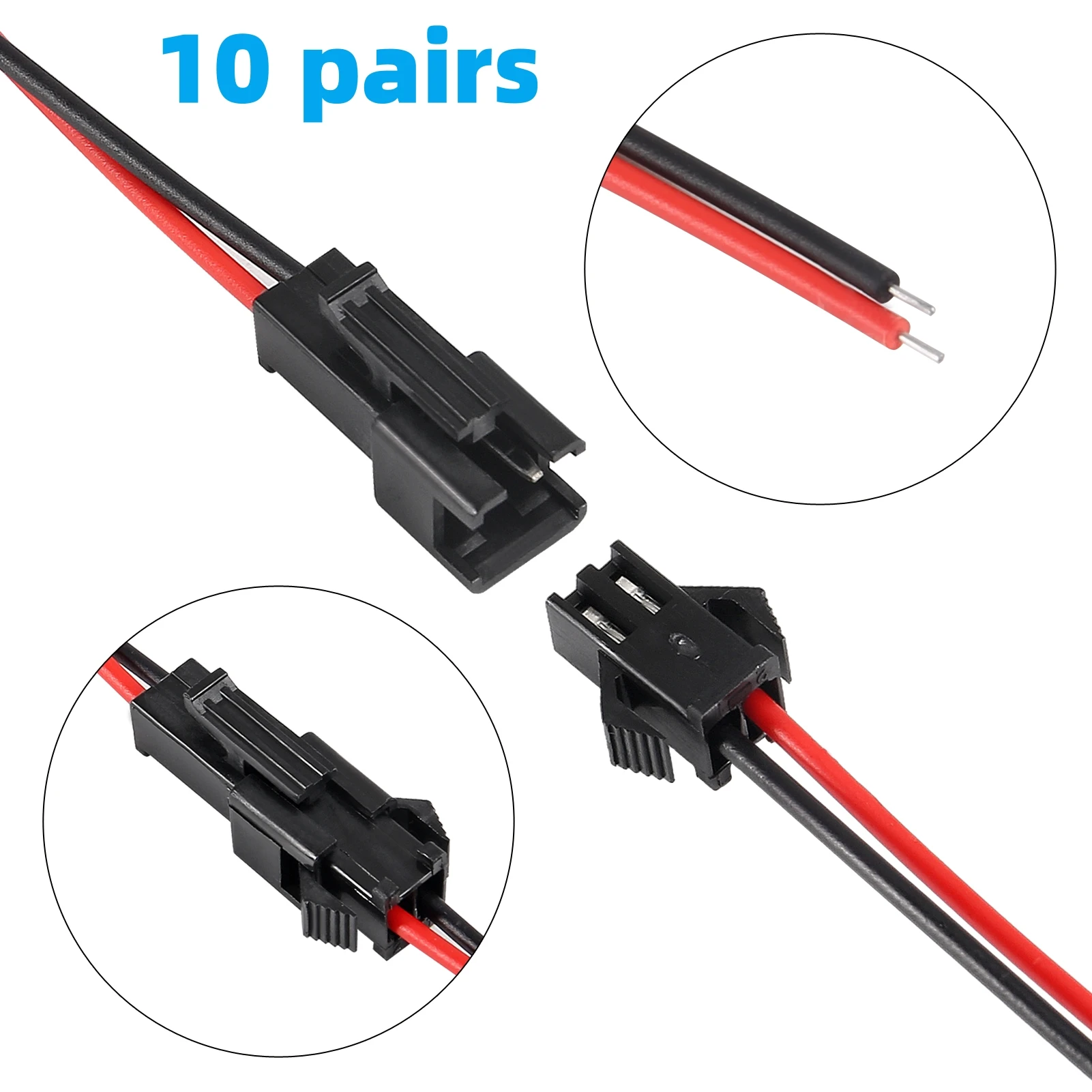 10Pairs 15cm JST SM 2Pins Plug Male to Female Wire Connector 20AWG Terminal Connector Cable for LED Light