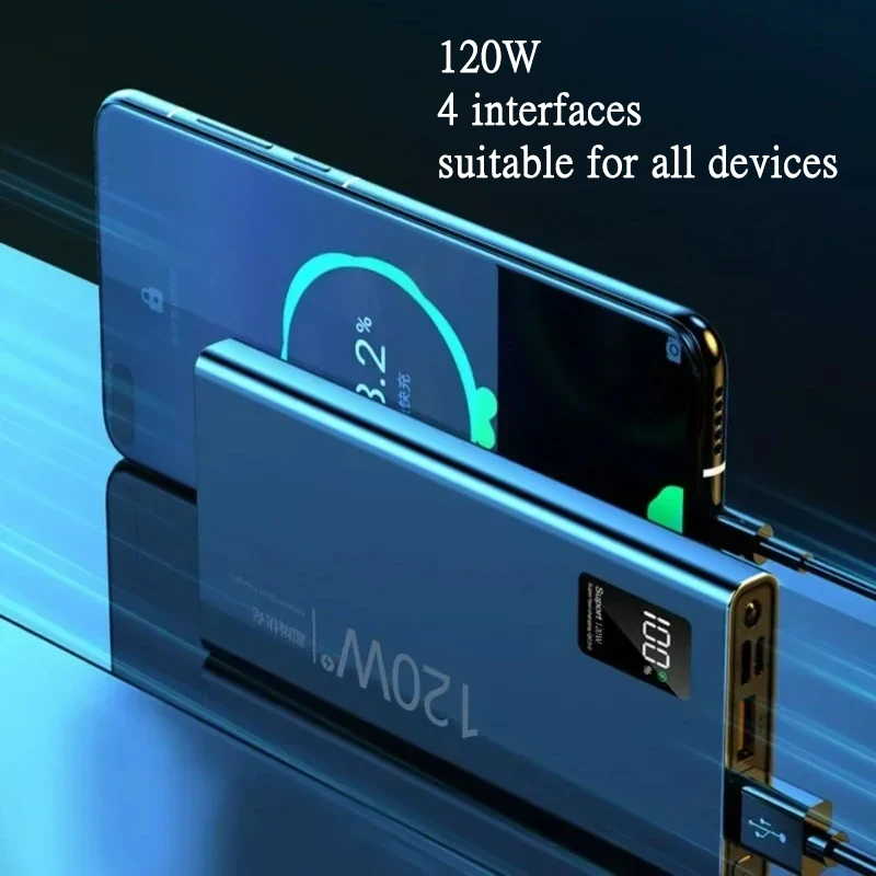 30000mAh Power Bank 120W Super Fast Charging 100% Sufficient Capacity Portable Battery Charger Digital Display For iPhone Xiaomi 4