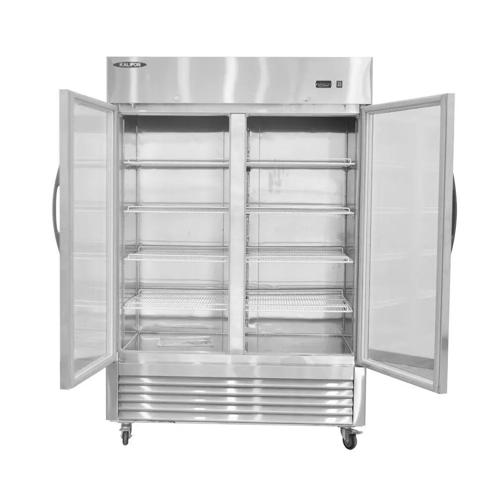 Reach-In Refrigerador Comercial para Porta de Vidro Duplo, Aço Inoxidável, 43 Cu.ft, Nova Oferta Res